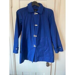 London Fog Classic Black Trench Coat with Chrome Toggle Closures - Size Petite L
